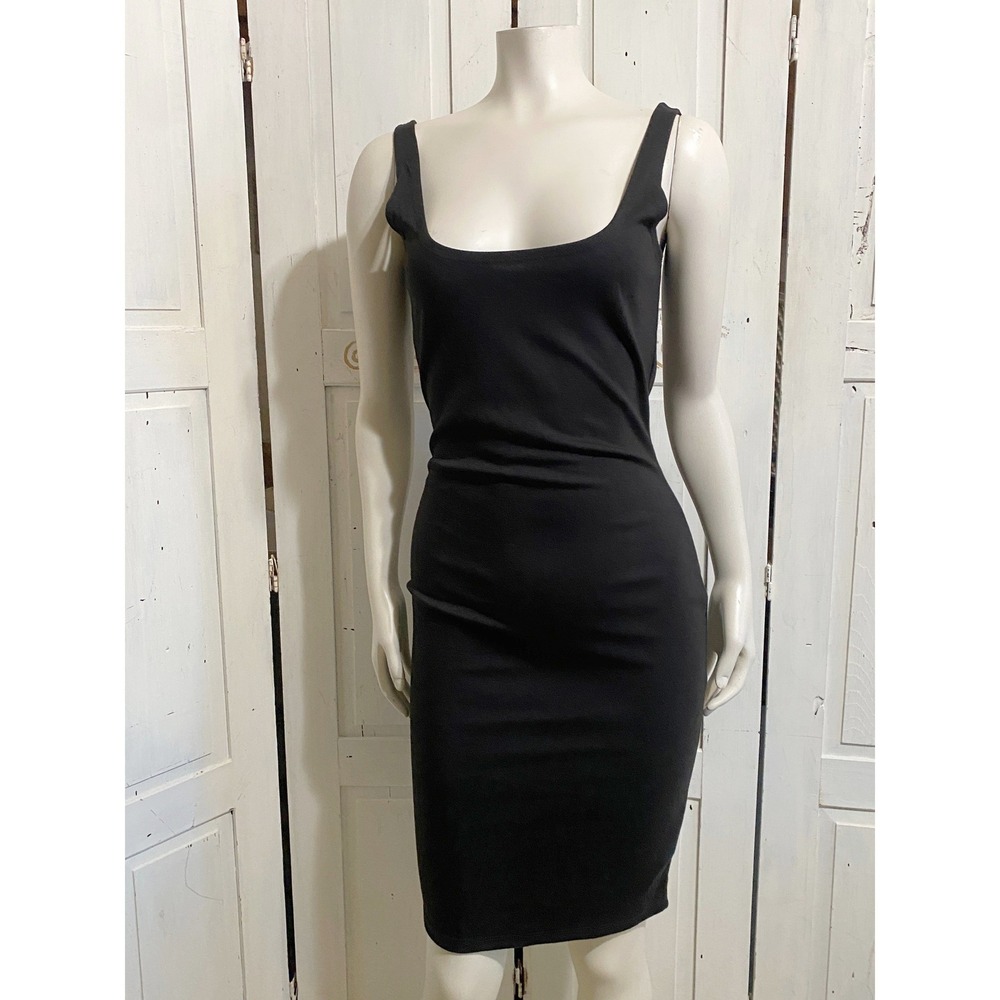 Cotton On Black Bodycon Midi Dress Scoop Tank Stretch Jersey